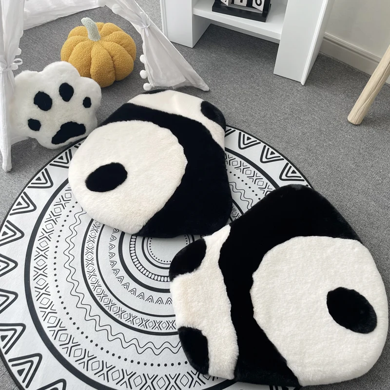 Multi-function Cute panda shaped artificial rabbit fur seat cushion 55x50cm,decorative floor mat seat pad，pet mat