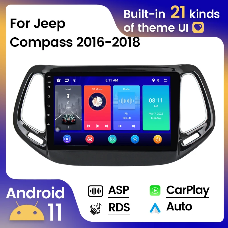 

Car Radio Stereo For Jeep Compass 2016 2017 2018 Multimedia Player 10inch 8G 128G Android AutoRaido Head unit Carplay+Auto BT 4G