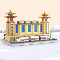 world architecture beijing railway station train diy mini diamond blocks bricks building toy for children gift no box