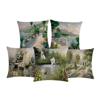 country scenery cushion cover oil painting printing linen cotton living room garden decoration throw pillow case 45x45cm