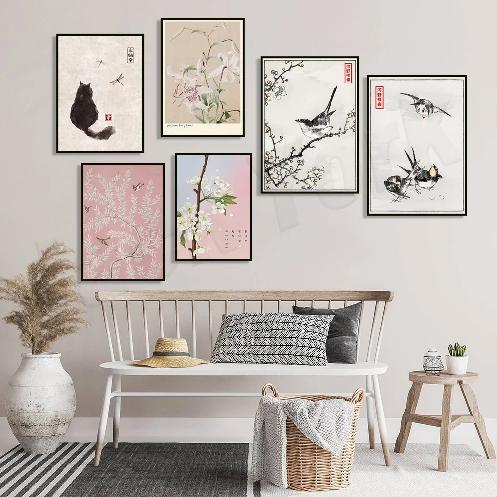 Japanese Art Crane Swan Butterfly Swab Bird Cat Floral Poster Wall Decor Matisse Vintage Poste