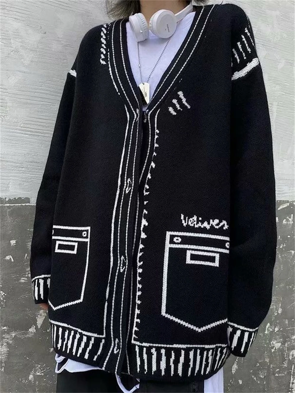 Женский кардиган с принтом Goth Techwear свитер в стиле эмо Kpop Y2k верхняя одежда