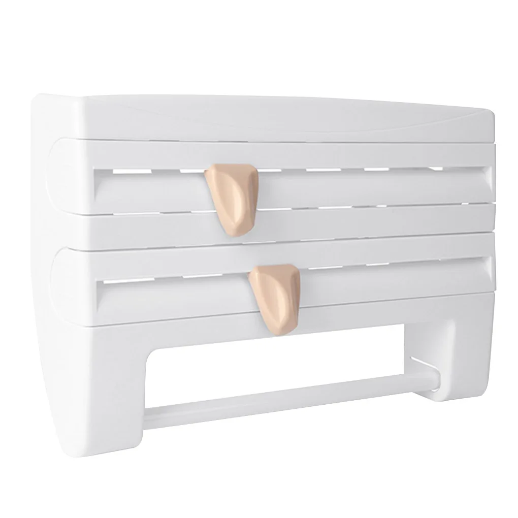

Kitchen Wall Mounted Storage Shelf Multi-function Roll Paper Towel Holder Rack Cling Film Slicing Tool