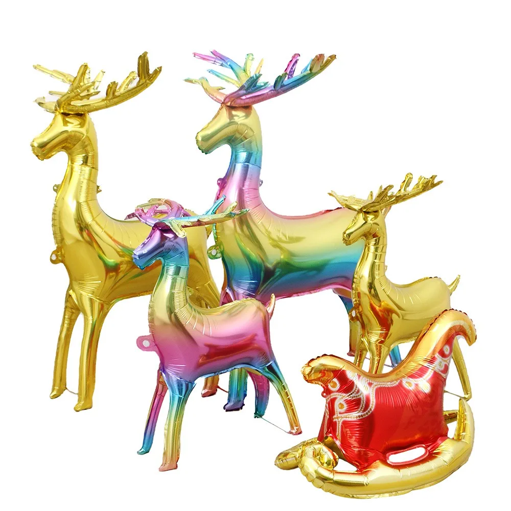 Фольгированные Рождественские Шары Стоячий Олень С Саней Милые 4d