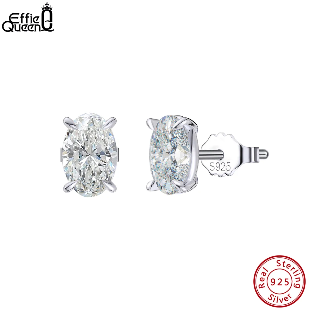 

Effie Queen Brilliant 925 Sterling Silver Oval-Cut CZ Earrings for Women 8A Premium Cubic Zirconia Earrings Party Jewelry LZE03