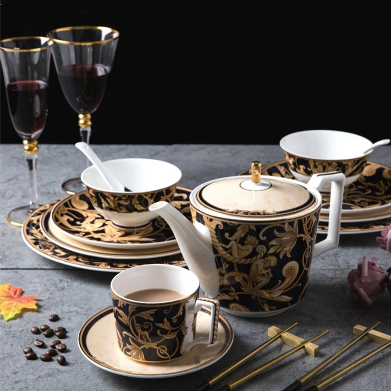 Retro Coffee Cup Golden Style Afternoon Tea Cup Black And White Color Coffee Tea Set 1pcs