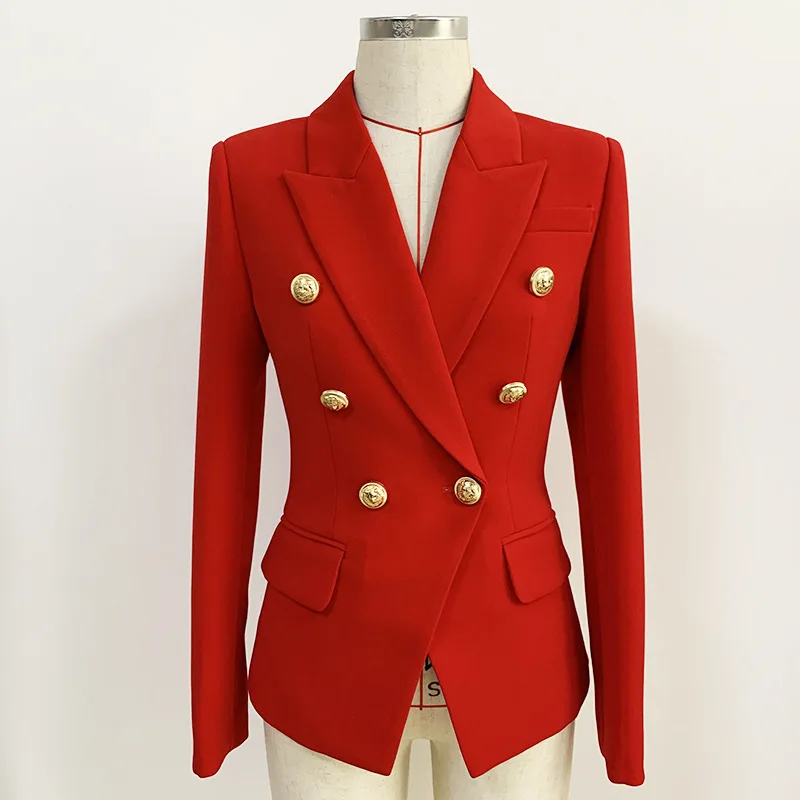 New Fashion 2023 Fall Winter Baroque Designer Blazer Women's Metal Lion Buttons Double Breasted Jacket Slim Outer Coat Red
