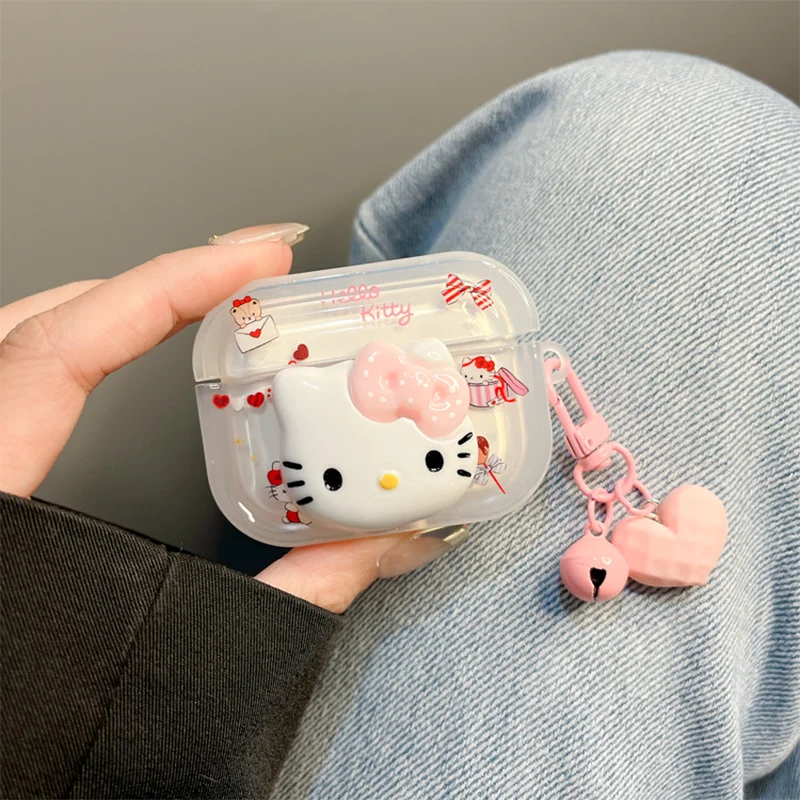 Чехол Hello Kitty для AirPods4 прозрачный милый чехол с бантом творческой личности