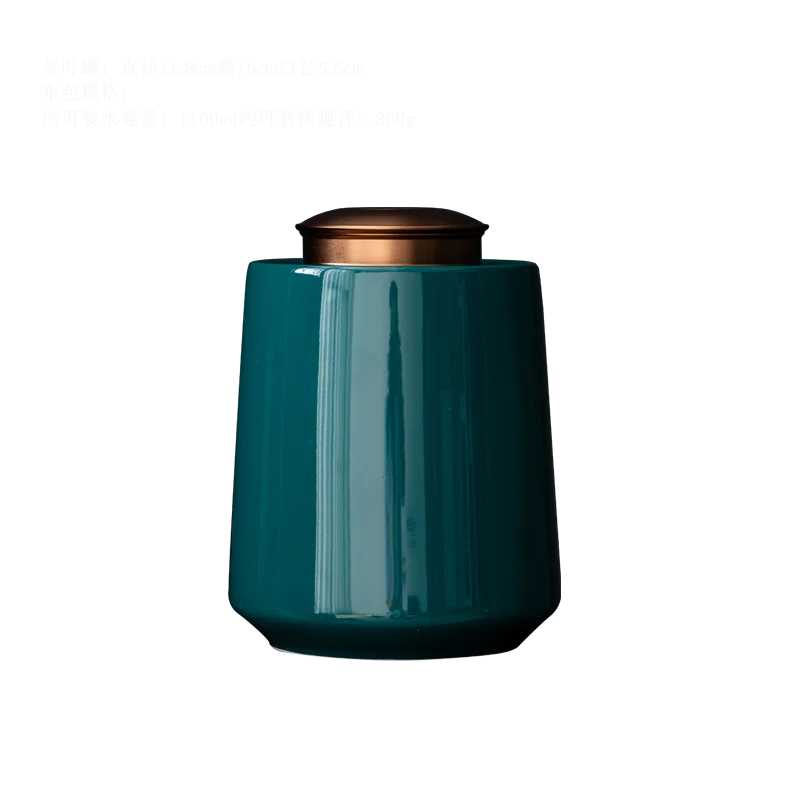 Зеленая керамическая банка для чая с металлической винтовой крышкой герметичная