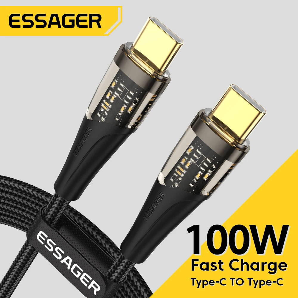 

Essager PD 100W Cable USB C to C High Speed Charging Cable 5A Fast Charging Cord For Xiaomi POCO Huawei Oneplus iPad Macbook Hot