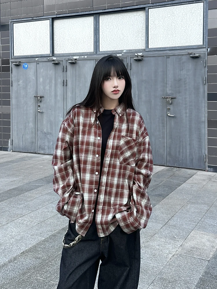 Urkr Heavy Lazy Relaxed Feeling клетчатые рубашки мужские и женские весенне-осенние тонкие