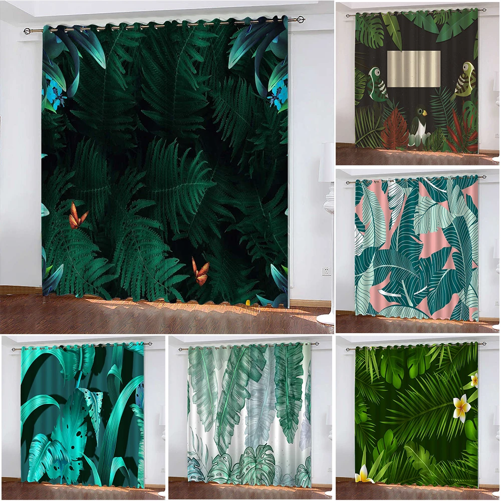 Занавеска с принтом зеленых листьев затемняющие занавески разделением для