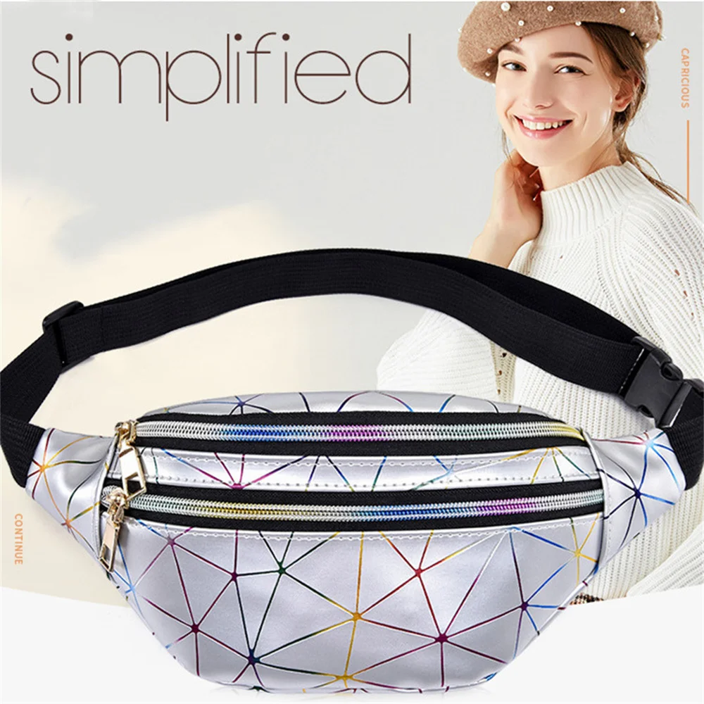 

New Holographic Fanny Pack Hologram Waist Bag Laser PU Beach Travel Banana Hip Bum Zip Waist Bags Women Belt Bag for Girls