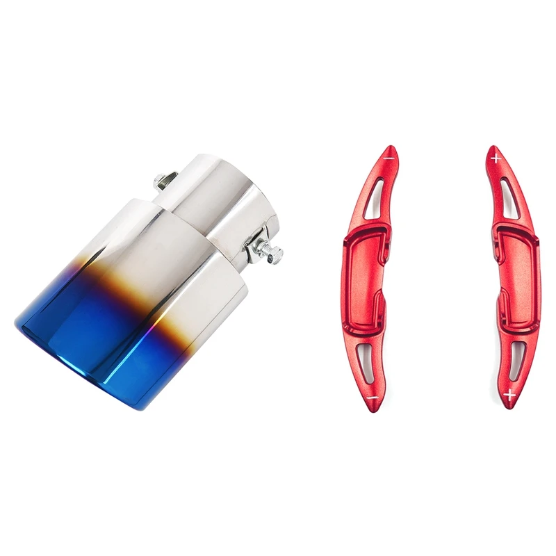 

3 Pcs Car Accessories: 1 Pcs Car Vehicle Exhaust Muffler & 2 Pcs Steering Wheel Paddle Shifter Extensions Covers