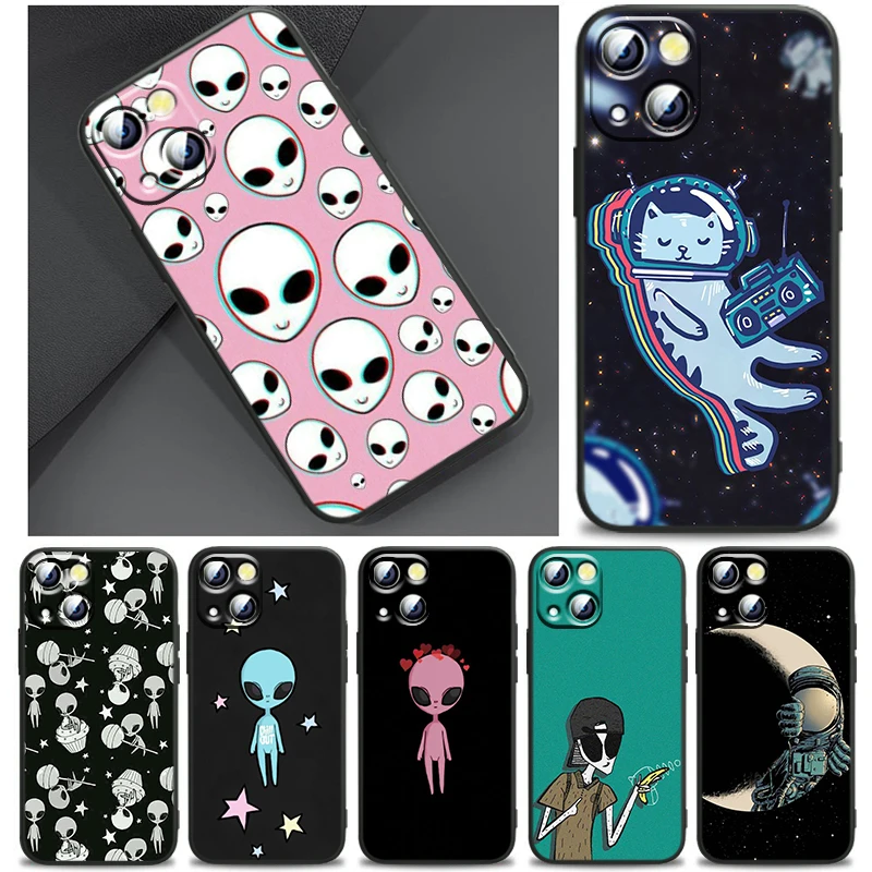 

Planet Alien Space Astronaut Cover For Apple iPhone 14 13 12 11 SE XS XR X 7 8 6 mini Plus Pro MAX 2020 Black Phone Case