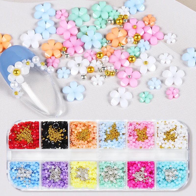 

3D Acrylic Flower Nail Art Rhinestone Parts Mix Stone Pearl Charm Decoration Kawaii Nail Supplies for Professionals Accessories
