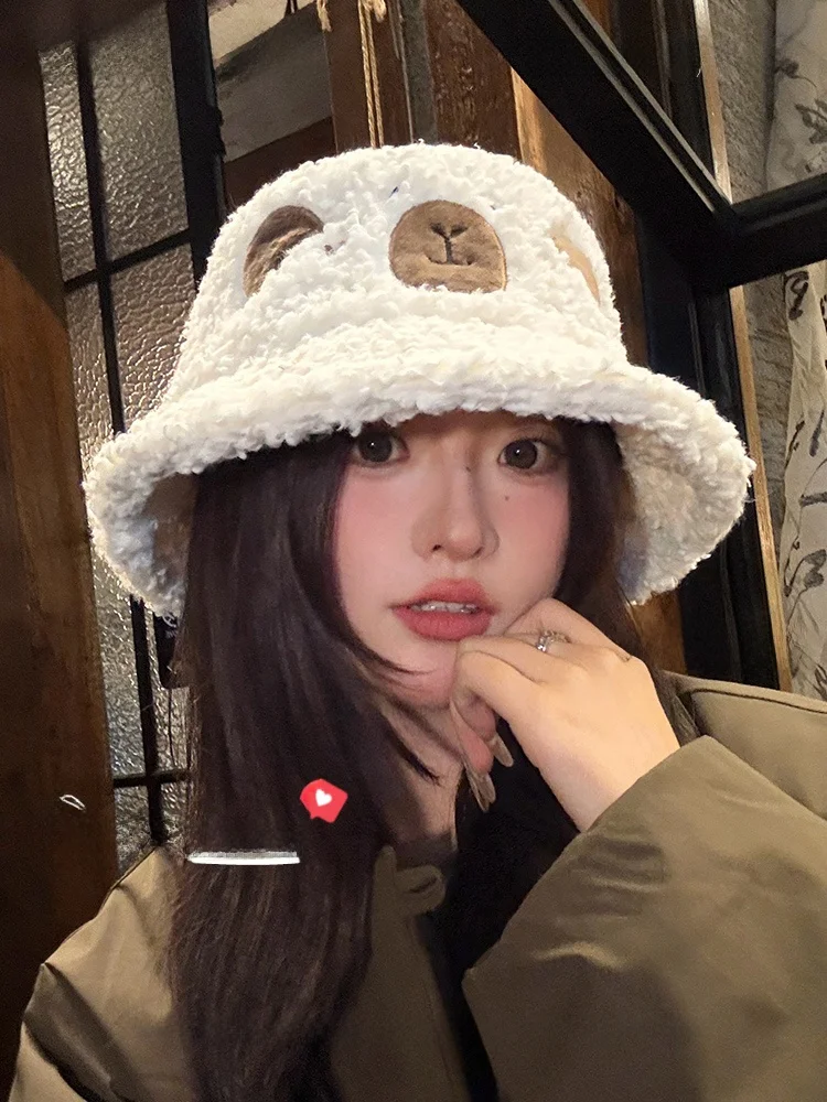 Новинка 2024 женская зимняя милая плюшевая шапка в рыбацком стиле корейская