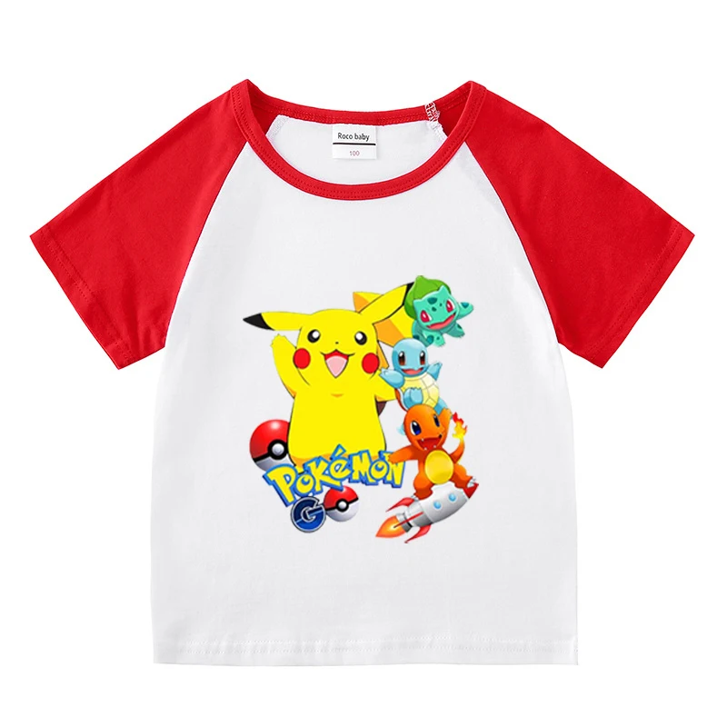 

Детская футболка для девочек, летняя одежда с покемоном, Детские футболки, детская одежда с коротким рукавом, футболка Пикачу, футболка, дет...