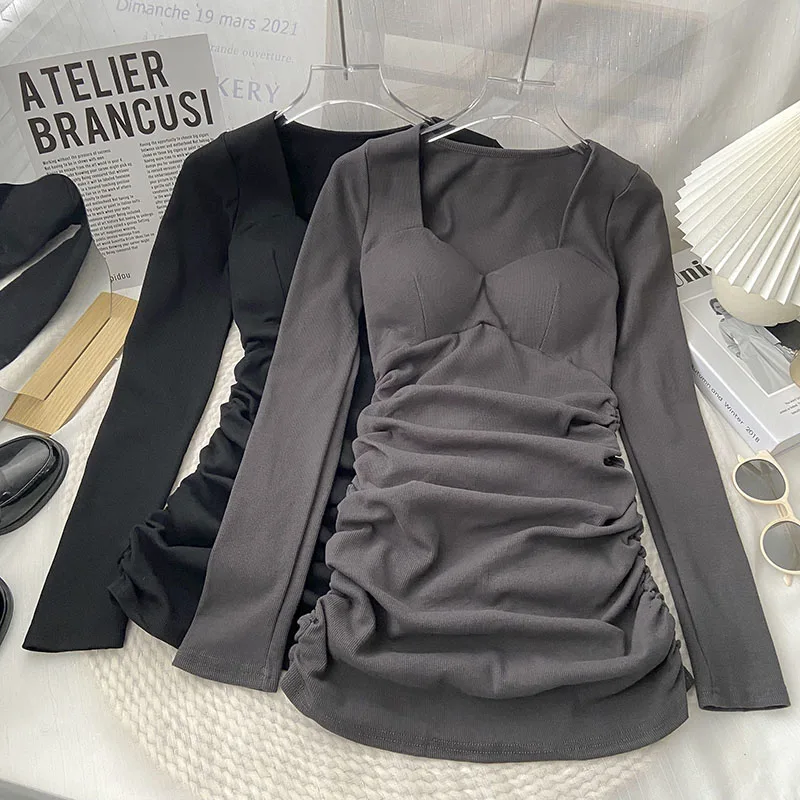 

Korean Chic Dress Long Sleeve Lace-up Dresses Sexy Female Draw String New Autumn Fashiony Vestidos Women Clothes Dropshipping