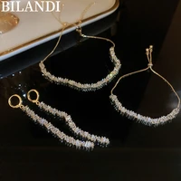 bilandi fashion jewelry sets adjustable bracelet necklace 2022 new trend high quality aaa zircon earrings for women gifts