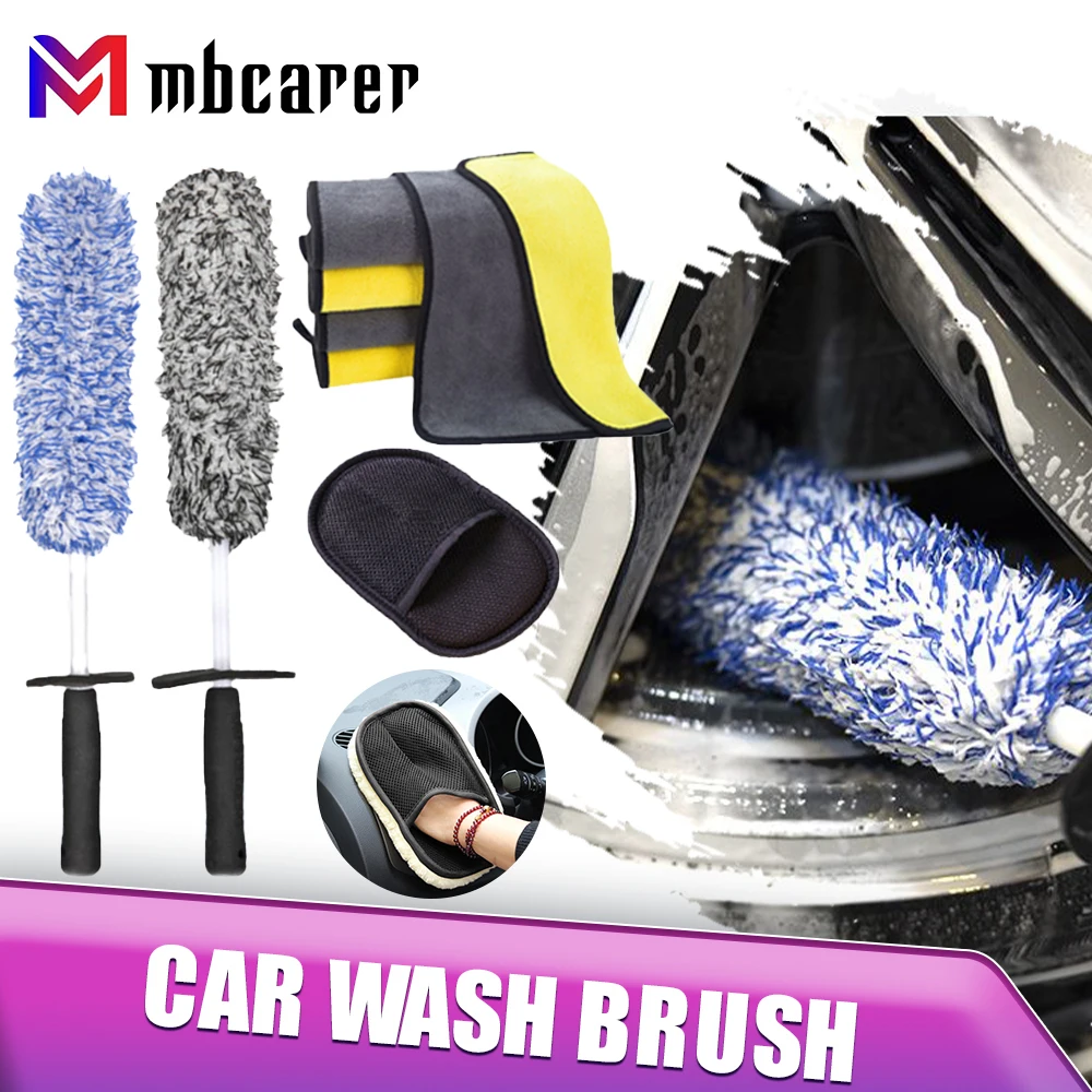 

Car Cleaning Brush Non-Slip Handle Super Microfiber Brush for Rims Spokes Wheel Car Wash Tool Car Detailing Cleaning Towel Set