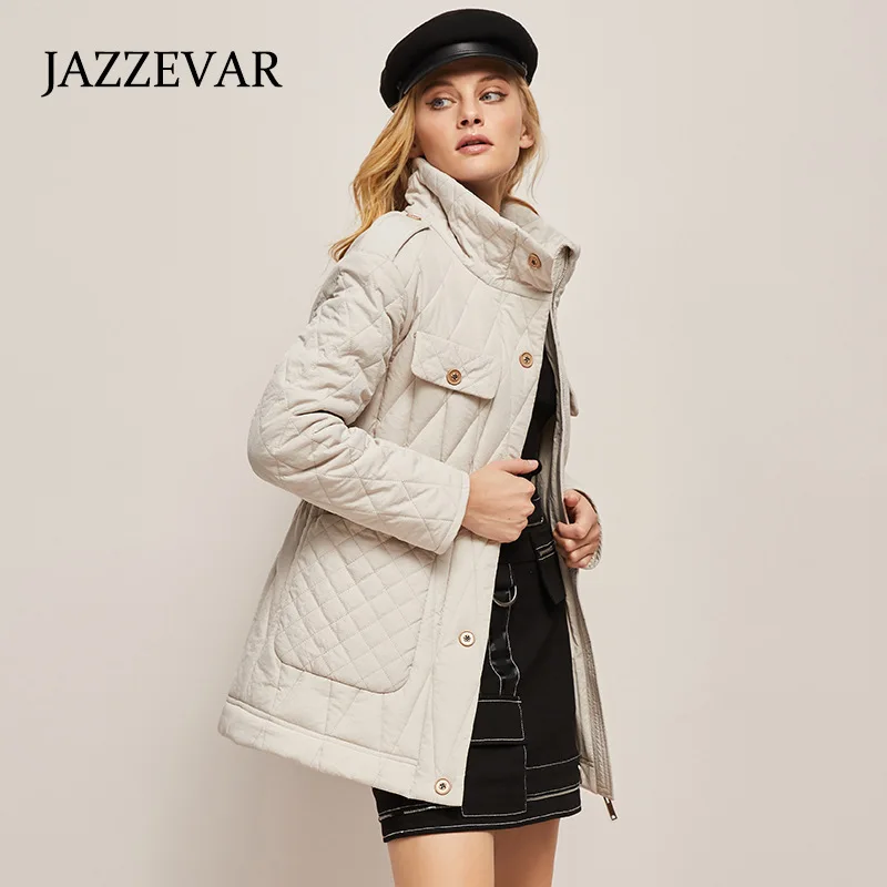 JAZZEVAR 2022 Autumn Winter New Vintage Fashion Cotton Down Jacket Diamond Long Casual Women's Coat