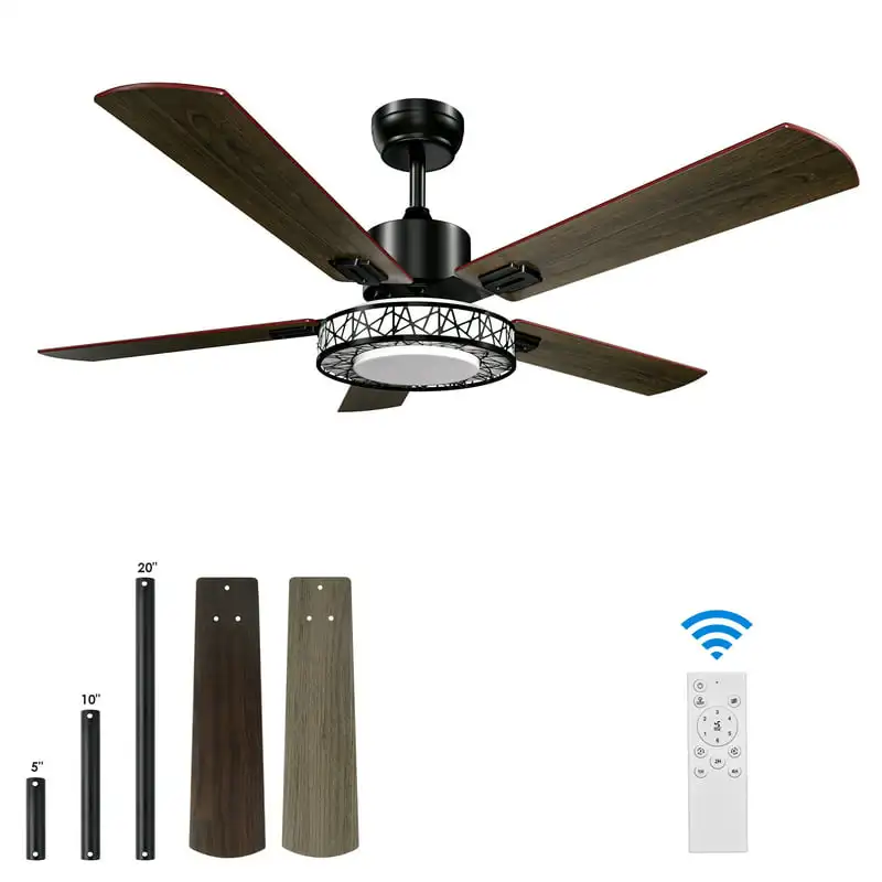 

Fan with Lights and Remote Controls, 52 Inch Reversible Flo Ceiling Fan Five Blade with 3 Extension Downrod, Black, 5-Blades