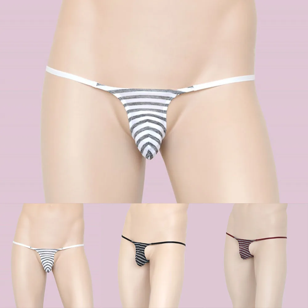 

Mens Sexy Pouch Thong Striped Underwear Elastic Comfortable G-string T-back Low Waist Bikini Pouch G-String Gay Panties