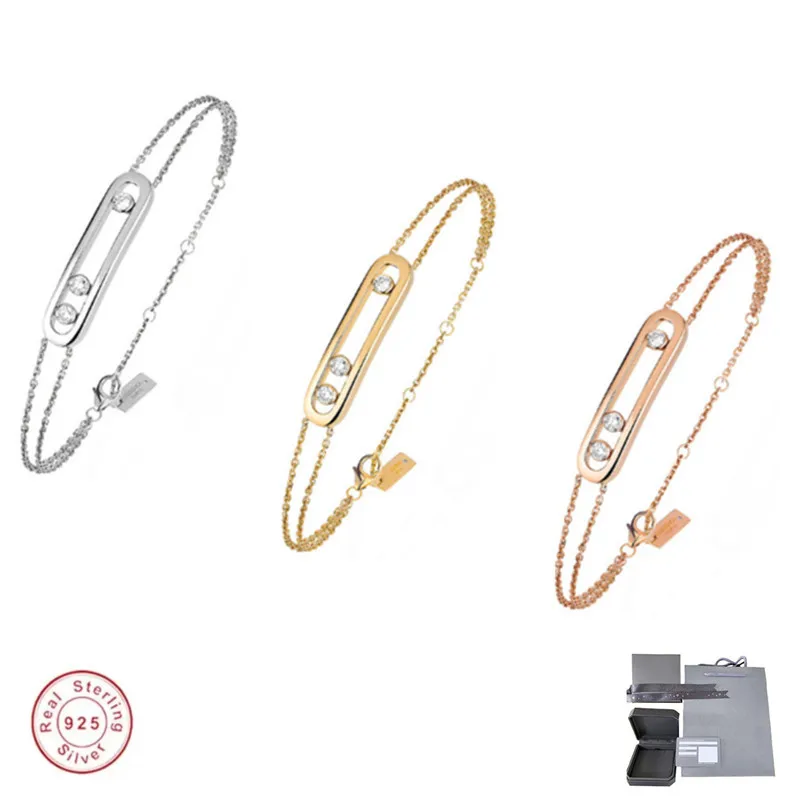 

925 Sterling Silver Classic Luxury Jewelry Classic Couples 3 zirconSmooth Bracelet Bracelet For Women Gift For Anniversaries