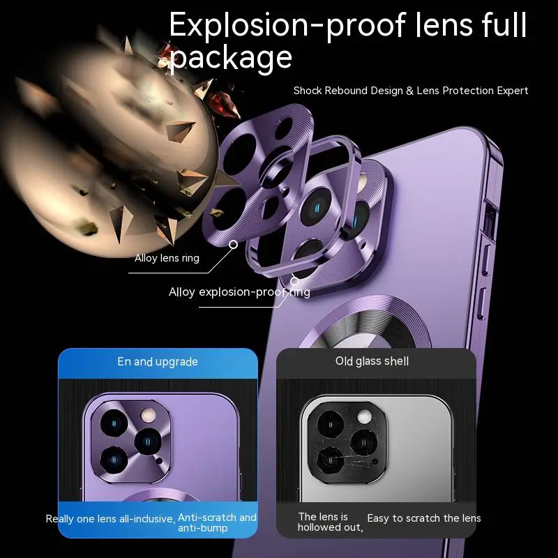 For iPhone 12 13 14 Pro Max Case 360° Full Screen Camera Metal Magnetic Magsafe Cases Aluminum alloy HD Glass protective cover