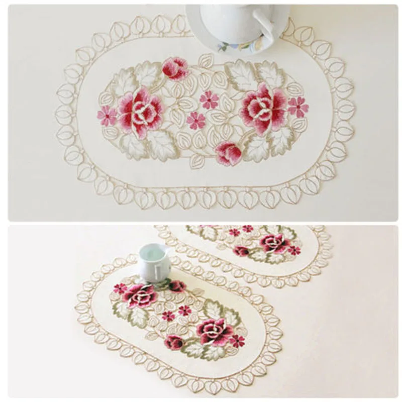 

1 * Tablecloth Dining Table Place Mat Vintage Embroidered Lace Fabric Placemat 30*45cm Stain Resistant And Washable