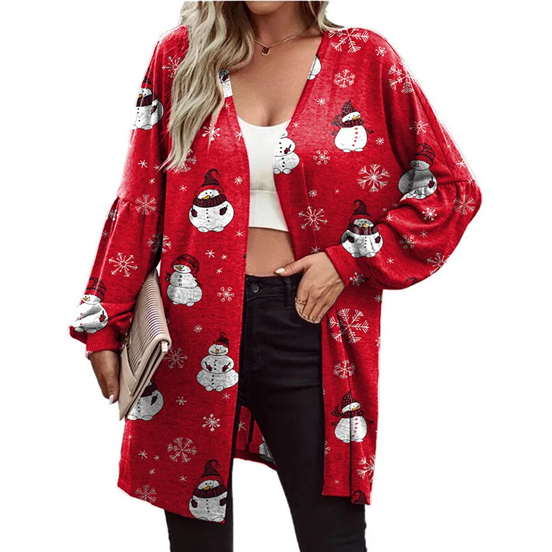 2022 Autumn and Winter Women's New Print Christmas Long-sleeved Fashion Cardigan Jacket кардиган женский