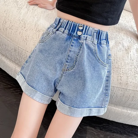 Летние тонкие джинсовые шорты для девочек 2024 Корейская версия в западном стиле модные популярные шорты для девочек