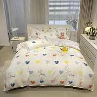 fashion bedding set white green double bed linens quilt duvet cover pillowcase queen size flat sheet classic grid for girl boy