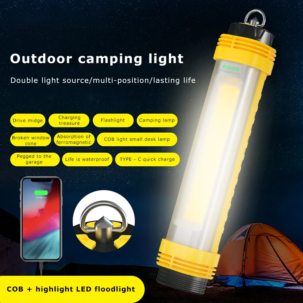 

X6-COB Portable LED Camping Light Flashlight Tent Lamp USB Rechargeable Waterproof Lantern Flashlight Power Bank Hanging Magnet