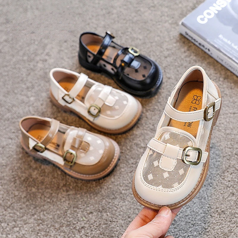

2022 Children Princess Shoes Buckle Cover Toe Pure Mesh Concise Style School Toddler Girls Shoes Spring Kids Mary Janes Loafers