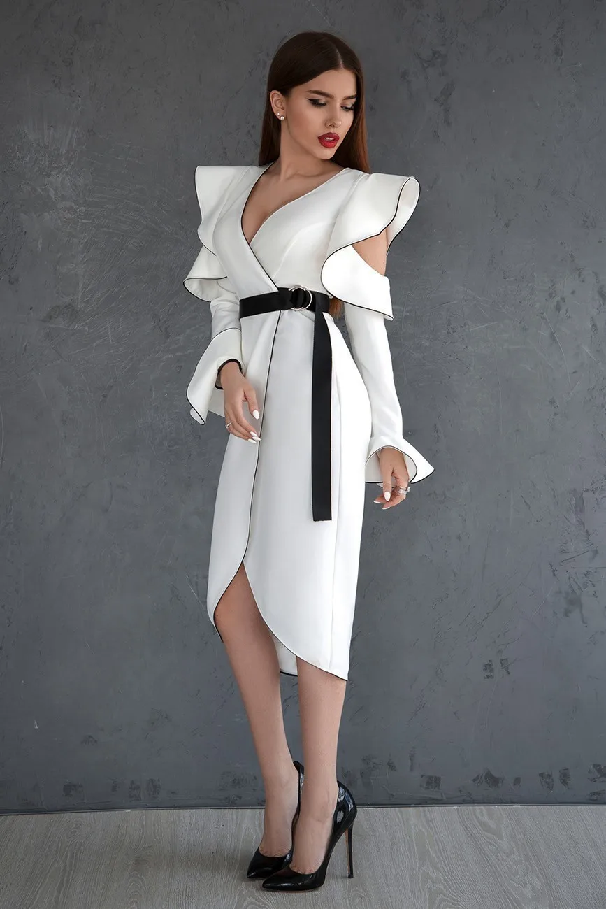 

2022 New Dress Sexy White Lace up V-Neck Pure White Dress