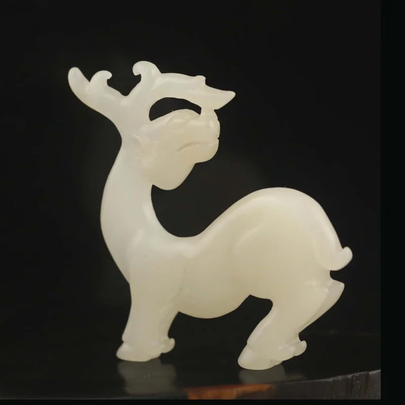 

Old natural hetian jade hand-carved statue deer pendant #28
