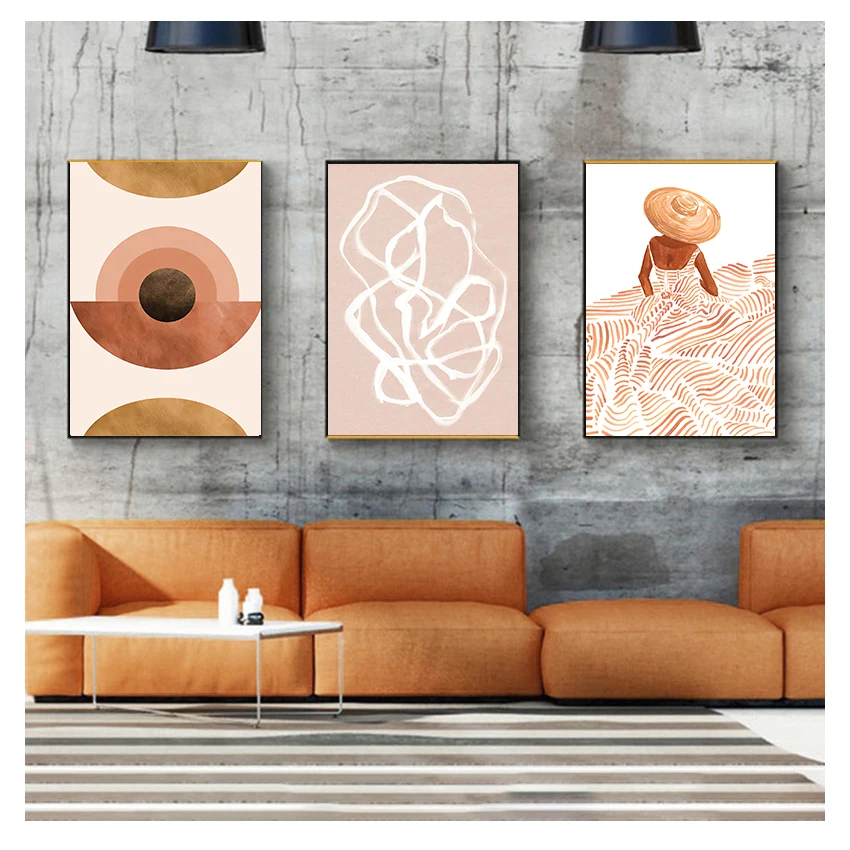 Картины и печати Nordic Posters And Prints для галерейного искусства на холсте для жизненного пространства Абстрактная линия Леди Оранжевое дерево.