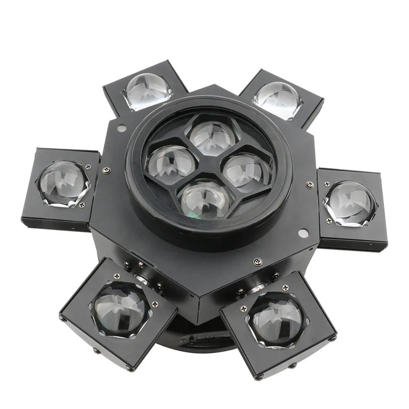 

Six Arm Rotating LED Beam Scanning Lights with 4 Bee Eyes Laser 3 in 1 Wedding Bar Show Light
