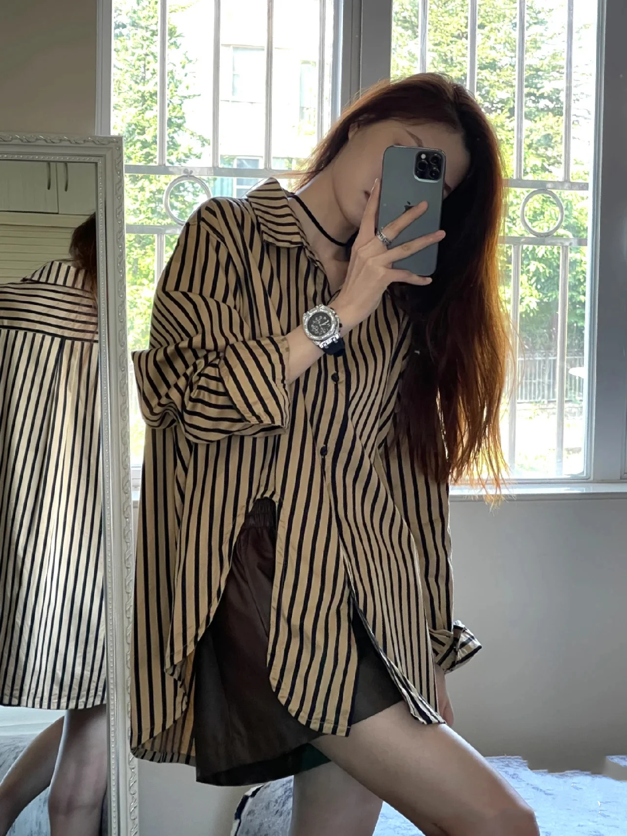 Дизайнерские рубашки в вертикальную полоску весенне-летние маленькие 50 женские