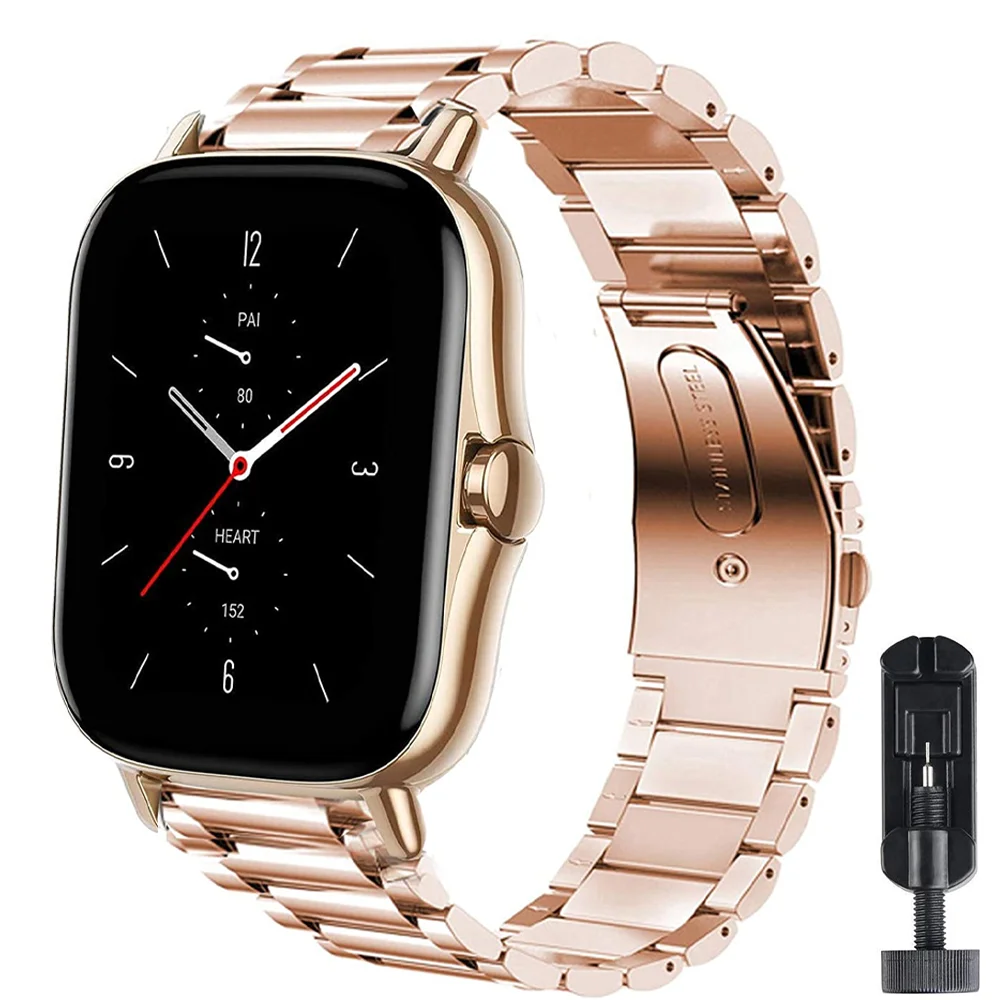 

Ремешок для часов Amazfit GTS/2/2e/GTS2 Mini/GTR 42 мм/47 мм/GTR2/2e/stratos 2/3, браслет из нержавеющей стали 20 мм 22 мм Amazfit ремешок bip