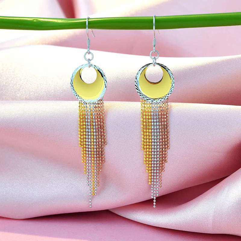 BOCAI S925 серьги-капли из стерлингового серебра для женщин трехцветные золотые