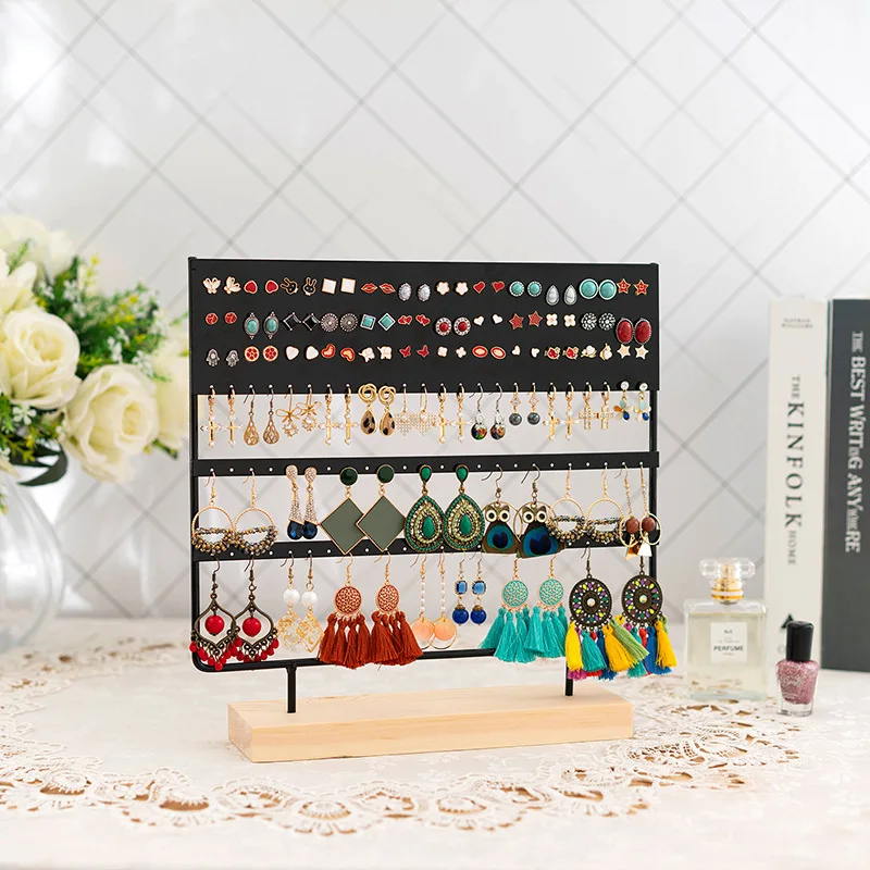 144 Holes Stand Jewelry Display Organizer Earrings Pendants Bracelets Jewelry Holder with Wooden Base Earrings Storage Rack