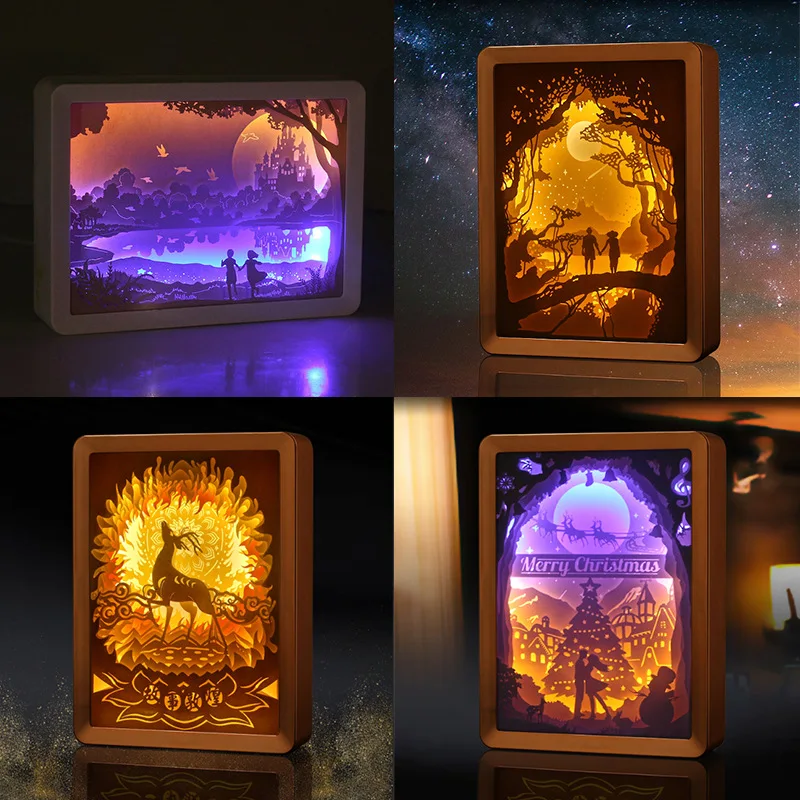 Creative Gift Bedroom Bedside Ornament Lamp 3D Silhouette Paper Lantern LED Night Light Valentine's Day Christmas Kid Gifts