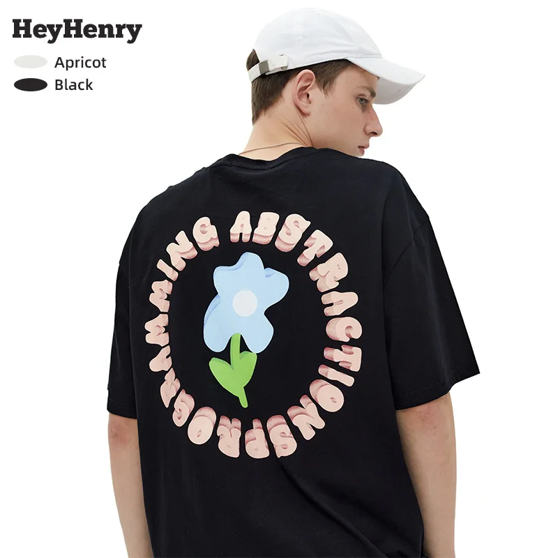 

Summer Age-reducing Pure Cotton Printed Short Sleeve Design Feeling Couples Wear Loose Ins Simple Half Sleeve Men and Women