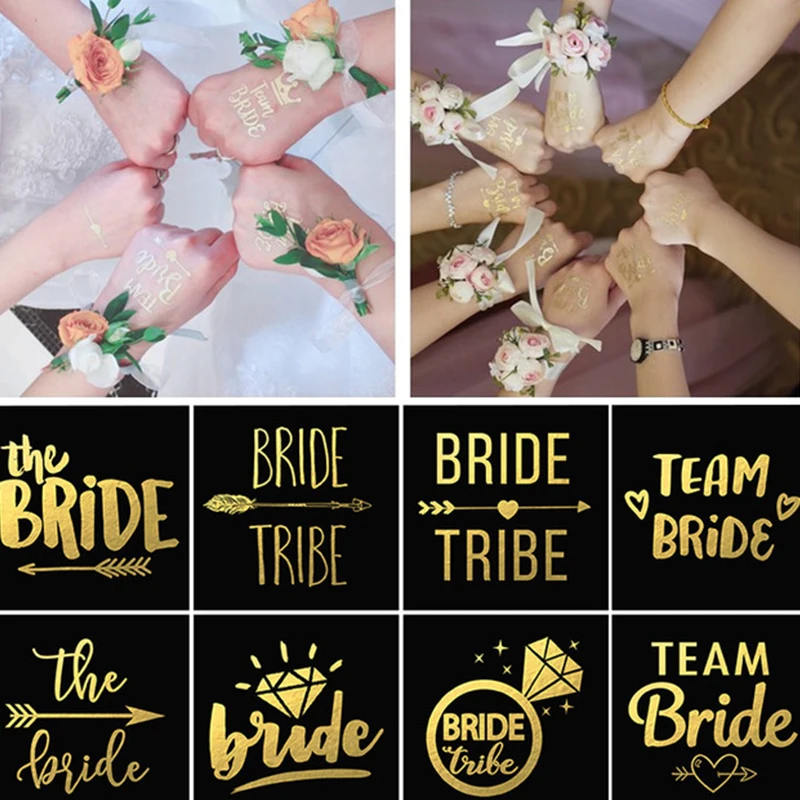 10 наклеек временных татуировок золотого цвета, водостойкие, с бронзированием, с изображением бабочек, букв и искусством на теле, фальшивые татуировки на руках, товары для свадебной вечеринки.