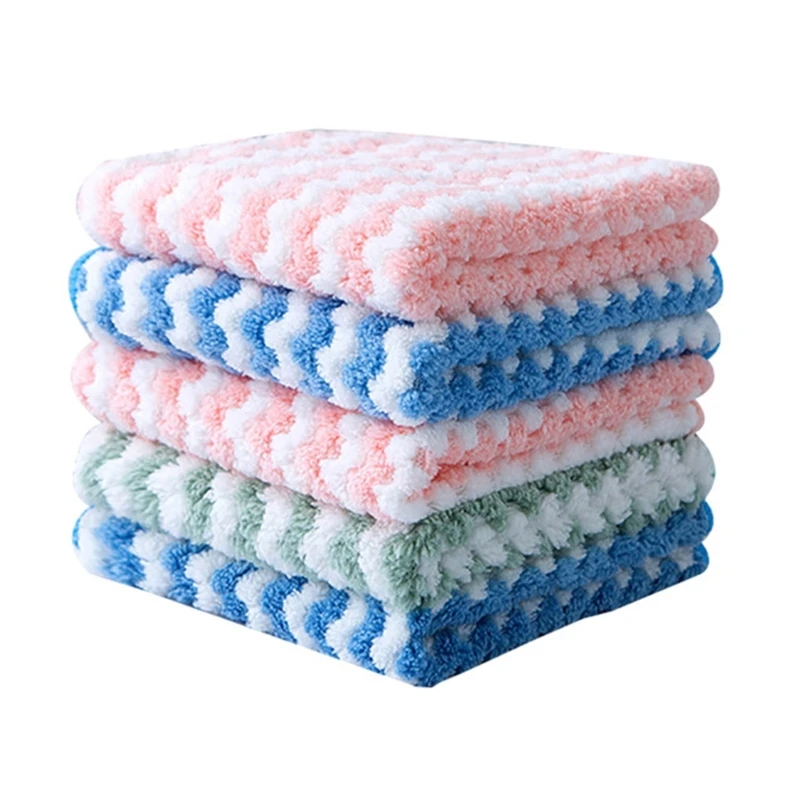 

5Pcs Kitchen Dishcloths Microfiber Coral-Fleece Dish Towels Super-Absorbent Fast Drying Does Not Shed Fluffs Multicolor