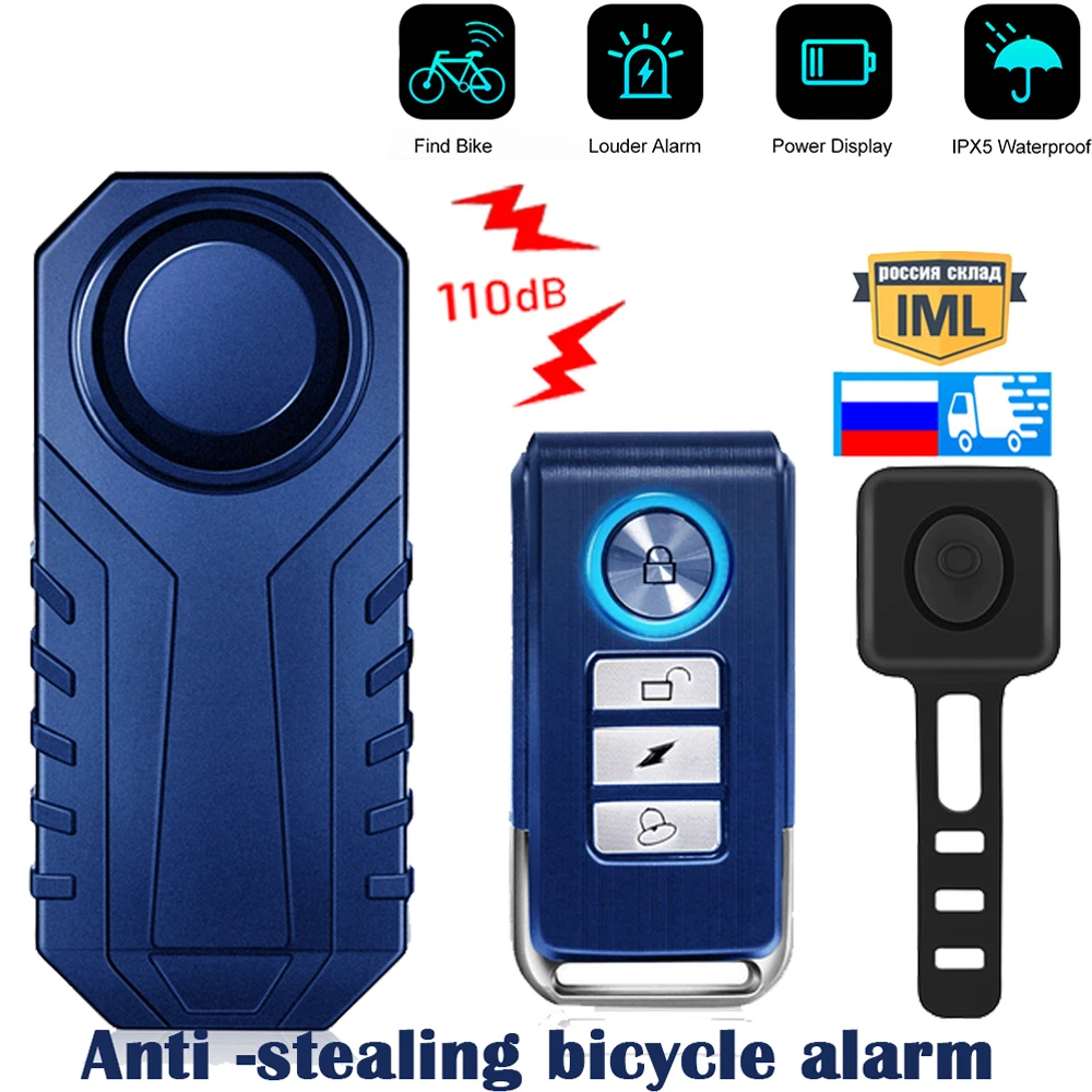 

Сигнализация велосипедная с дистанционным управлением 113dB, беспроводной Предупреждение льный датчик сигнализации с защитой от потери, вод...