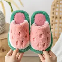 Home Indoor Fur Slides Child Plush Slipper 2022 Novelty Fruit Pink Slippers Kids Funny Watermelon Mules Shoes Baby Slippers